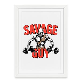 Savage Gym Skeleton Bodybuilding - Framed poster (27 × 37 cm) - white - Front