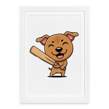 Süßer Baseball Hund Cartoon Welpe - Gerahmtes Poster (27 × 37 cm) - Weiß - Vorne