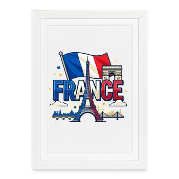 T-Shirt France Tour Eiffel - Monuments Paris  - Affiche encadrée (27 × 37 cm) - blanc - Devant