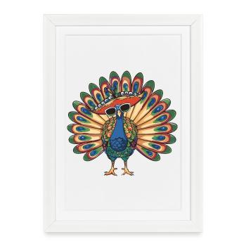 Sombrero comique comique de l’oiseau paon - Affiche encadrée (27 × 37 cm) - blanc - Devant