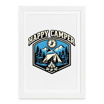 Badge de campeur heureux - Affiche encadrée (27 × 37 cm) - blanc - Devant