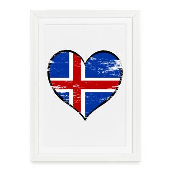 Drapeau du cœur islandais utilisé - Affiche encadrée (27 × 37 cm) - blanc - Devant