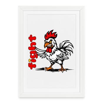 Dessin animé du Coq de Bataille sur le noir - Affiche encadrée (27 × 37 cm) - blanc - Devant