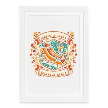Soleil qui sort, ça roule, hot dog drôle - Affiche encadrée (27 × 37 cm) - blanc - Devant