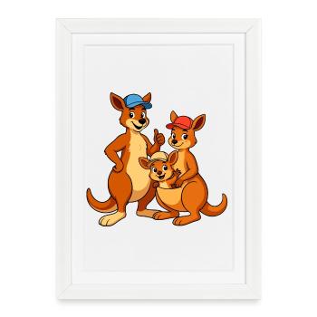 Dessin animé de la famille kangourou - Affiche encadrée (27 × 37 cm) - blanc - Devant