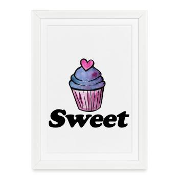 Cœur de cupcake aquarelle pastel - Affiche encadrée (27 × 37 cm) - blanc - Devant