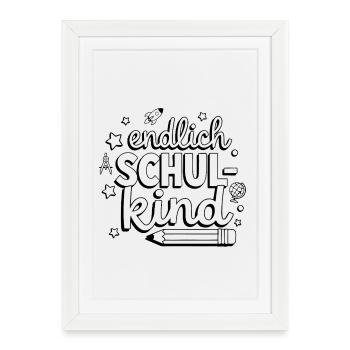 Endlich Schulkind Ausmalen Rakete Einschulung - Gerahmtes Poster (27 × 37 cm) - Weiß - Vorne