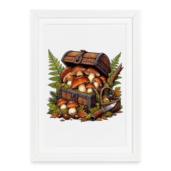 Coffre au trésor aux champignons de la forêt - Affiche encadrée (27 × 37 cm) - blanc - Devant