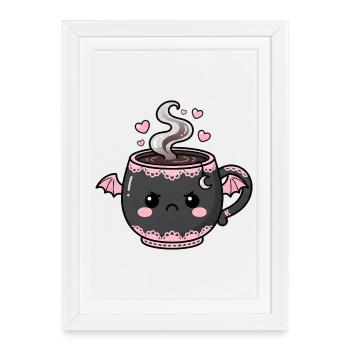 Kawaii Creepy Mug with Wings - Framed poster (27 × 37 cm) - white - Front