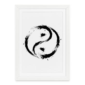 Yin Yang cercles symbole brosse noir - Affiche encadrée (27 × 37 cm) - blanc - Devant