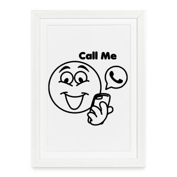 Stick head with phone and text 'call me - Framed poster (27 × 37 cm) - white - Front