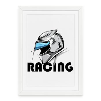 Icône de casque de course Illustration graphique de course - Affiche encadrée (27 × 37 cm) - blanc - Devant
