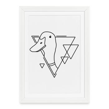 Canard en forme géométrique - Conception d’art au trait - Affiche encadrée (27 × 37 cm) - blanc - Devant