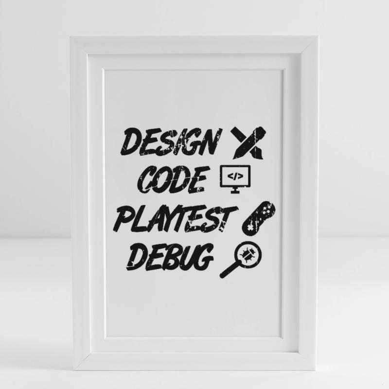 Design Code Playtest Debug Gerahmtes Poster (27 × 37 cm)