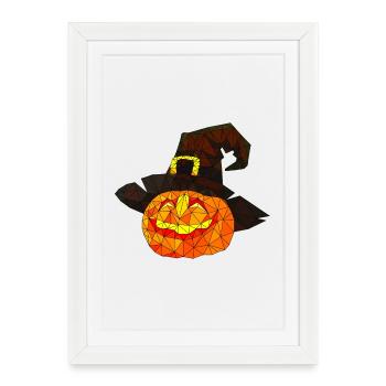 Polygonal Halloween Pumpkin Triangular Poly Art - Framed poster (27 × 37 cm) - white - Front