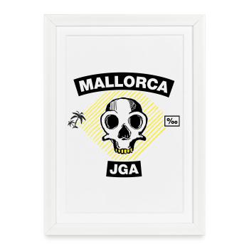 Majorque – Enterrement de vie de garçon sous les palmiers - Affiche encadrée (27 × 37 cm) - blanc - Devant