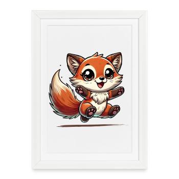 Renard de dessin animé joyeux sautant joyeusement - Affiche encadrée (27 × 37 cm) - blanc - Devant