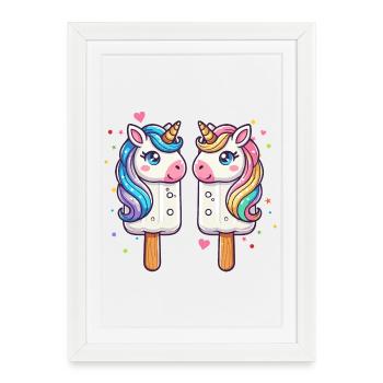 Motif de glace licorne coloré pour l’été - Affiche encadrée (27 × 37 cm) - blanc - Devant
