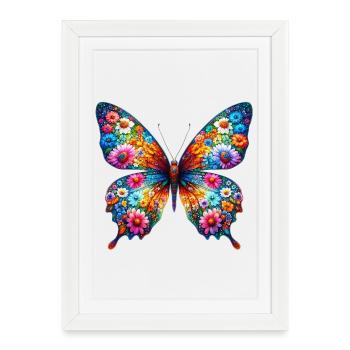 Papillon décoré de fleurs - Affiche encadrée (27 × 37 cm) - blanc - Devant