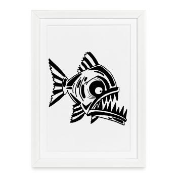 Poisson noir carnivore - Affiche encadrée (27 × 37 cm) - blanc - Devant