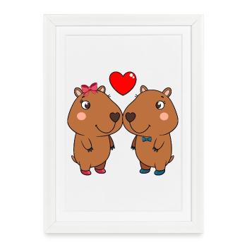 Duo of cute animals with heart - Framed poster (27 × 37 cm) - white - Front