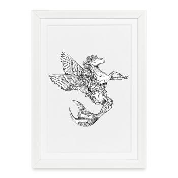 Cheval fantastique avec des ailes et une queue de poisson - Affiche encadrée (27 × 37 cm) - blanc - Devant