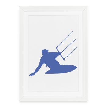 Kitesurfeur silhouette mer vagues aventure - Affiche encadrée (27 × 37 cm) - blanc - Devant