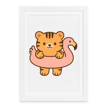 Little Tiger on Pink Float - Framed poster (27 × 37 cm) - white - Front