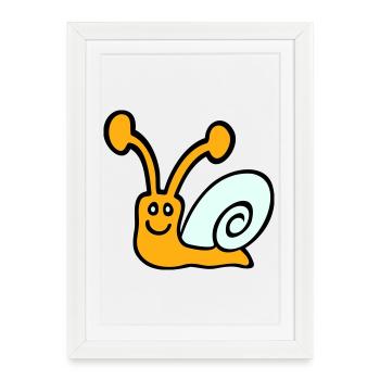 coquille d’escargot mignon mignon heureux cool - Affiche encadrée (27 × 37 cm) - blanc - Devant
