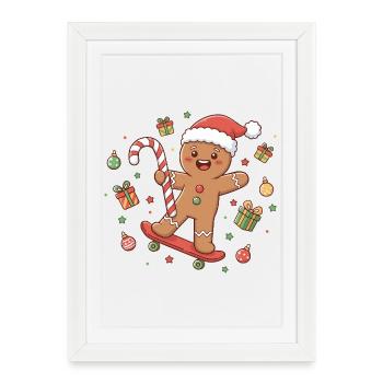dessin animé de planche à roulettes de Noël - Affiche encadrée (27 × 37 cm) - blanc - Devant