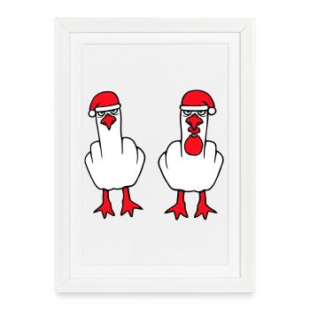 2 Seagulls Finger Insult Équipe de Noël - Affiche encadrée (27 × 37 cm) - blanc - Devant