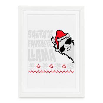 Les lunettes de soleil Llama Cool Side préférées du Père Noël - Affiche encadrée (27 × 37 cm) - blanc - Devant