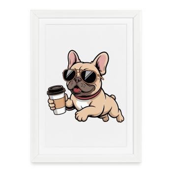 Lunettes de soleil Bouledogue Français Café - Affiche encadrée (27 × 37 cm) - blanc - Devant