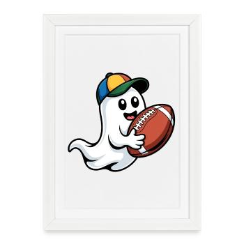 Fantôme avec ballon de football et casquette - Affiche encadrée (27 × 37 cm) - blanc - Devant