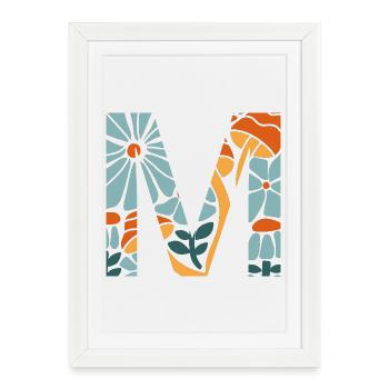 Lettre m fleurs groovy idée cadeau  - Affiche encadrée (27 × 37 cm) - blanc - Devant