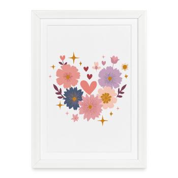 Fleurs pastel coeur cercle - Affiche encadrée (27 × 37 cm) - blanc - Devant
