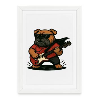 Rock Bulldog jouant de la guitare électrique dessin animé art - Affiche encadrée (27 × 37 cm) - blanc - Devant
