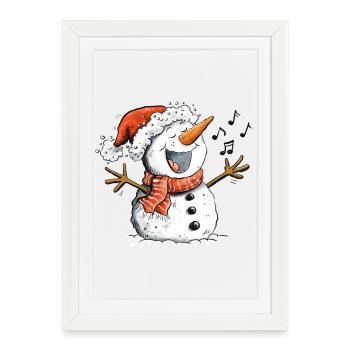 Bonhomme de neige chantant Noël motif Noël - Affiche encadrée (27 × 37 cm) - blanc - Devant