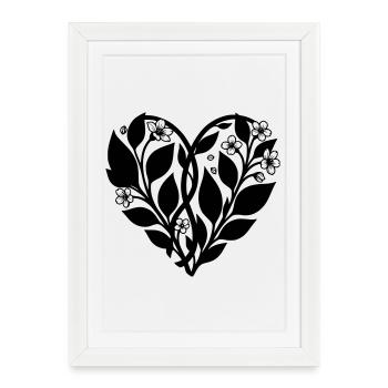 Heart with Flower Vine - Silhouette - Framed poster (27 × 37 cm) - white - Front