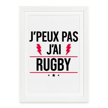 J’peux pas j’ai rugby Humour Rugby - Affiche encadrée (27 × 37 cm) - blanc - Devant