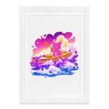 Colorful teddy boat in the sea of clouds - Framed poster (27 × 37 cm) - white - Front