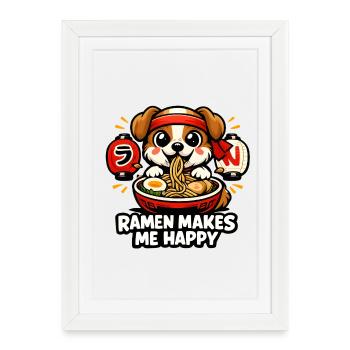 Ramen Makes Me Happy Dog - Framed poster (27 × 37 cm) - white - Front
