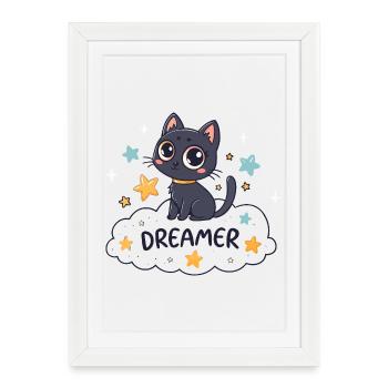 Starry dreamy cat on cloud - Framed poster (27 × 37 cm) - white - Front