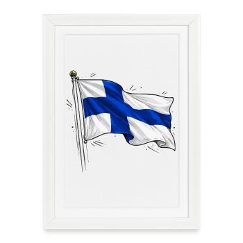 Drapeau de la Finlande - Affiche encadrée (27 × 37 cm) - blanc - Devant