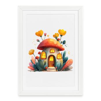 Maison Champignon Lumière de la Forêt Fantasme - Affiche encadrée (27 × 37 cm) - blanc - Devant