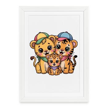 Amis Lion Tigre Léopard mignons - Affiche encadrée (27 × 37 cm) - blanc - Devant
