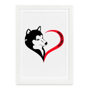 Dog silhouette with heart and soul - Framed poster (27 × 37 cm) - white - Front