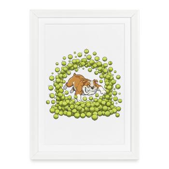 Bulldog au sprint de tennis - Affiche encadrée (27 × 37 cm) - blanc - Devant