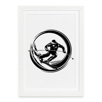 Skiing Skiing Man Silhouette - Framed poster (27 × 37 cm) - white - Front