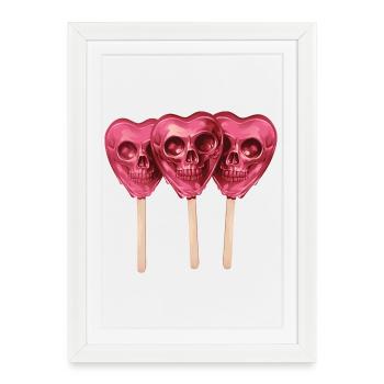 Crâne Rose Lollis - Affiche encadrée (27 × 37 cm) - blanc - Devant